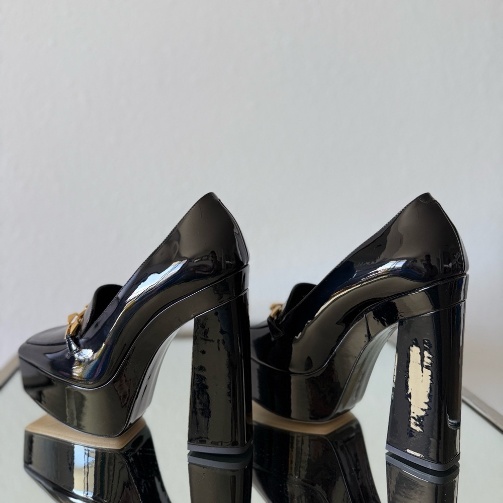 New JIMMY CHOO Diamond Tilda 140 Black Soft Patent Leather Loafers with Chain 38 - Picture 6 of 11